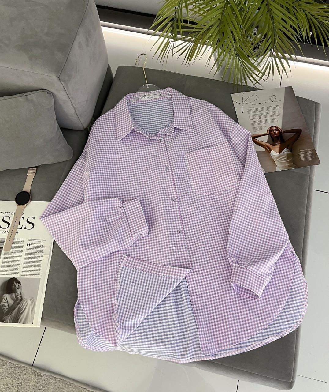 рубашка оверсайз летняя в клетку betrendy wear,рубашка женская,женская рубашка оверсайз клетка,рубашка,оверсайз рубашка