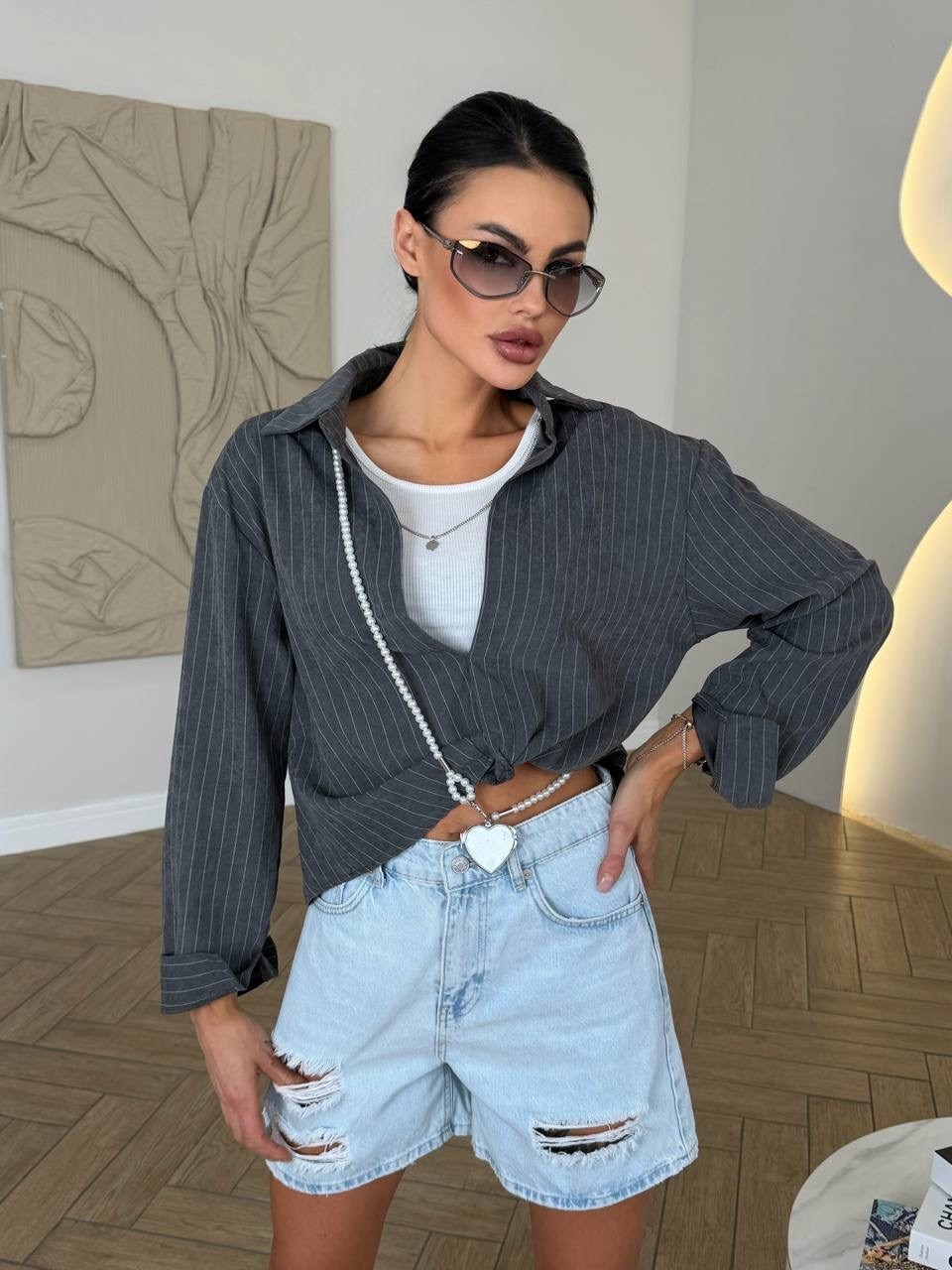 рубашка в полоску,рубашка укороченная в полоску,рубашка блузка,рубашка укороченная в полоску с ремнем leya 207317946,рубашка укороченная
