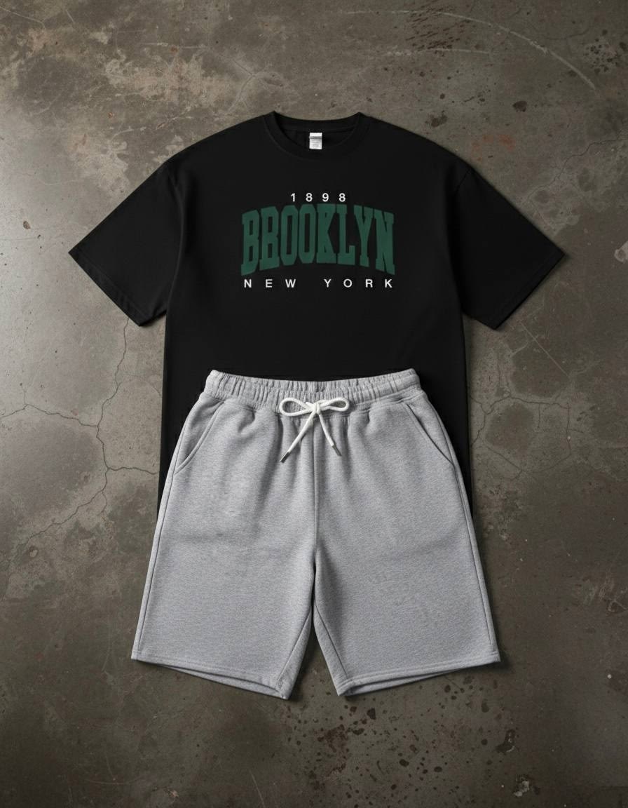brooklyn new york белая футболка серые шорты,футболка и шорты,комплект одежды,дизайн футболки,мужские комплекты