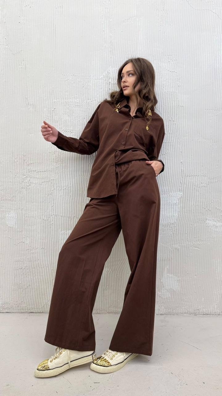 костюм рубашка с брюками,костюм buter 3039 коричневый,костюм с брюками,шоколадный костюм,костюм льняной