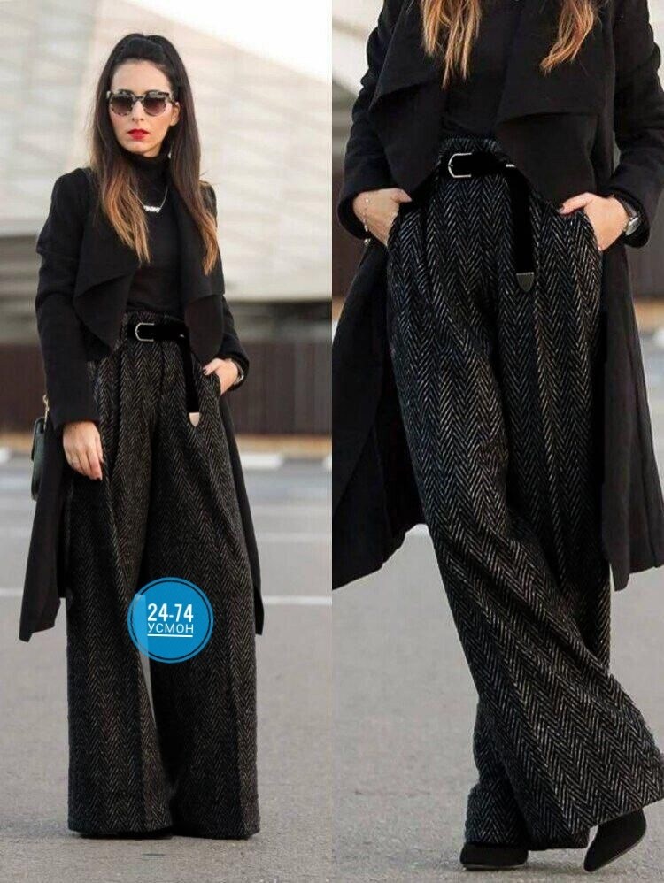 брюки палаццо,модные брюки палаццо,верхняя одежда с брюками палаццо,широкие брюки,серые брюки палаццо
