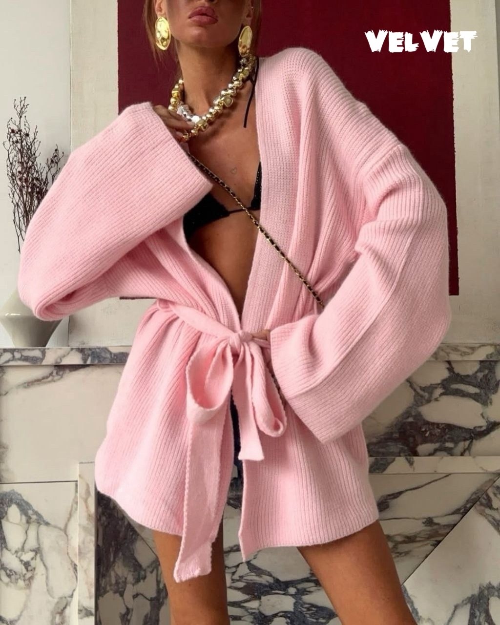 кардиган крупной вязки с поясом (серый) miederes,кардиган крупной вязки с поясом miederes цвет серый,вязаные кардиганы,кардиган,кардиган крупной вязки с поясом miederes