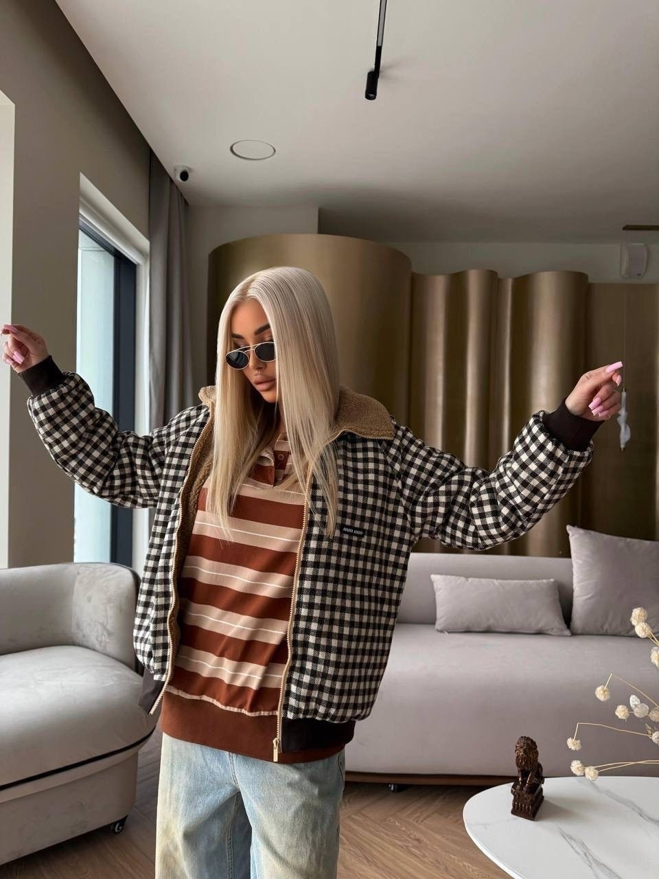 куртка бомбер,куртка модная,куртка женская,повседневная куртка,рубашка в клетку теплая оверсайз