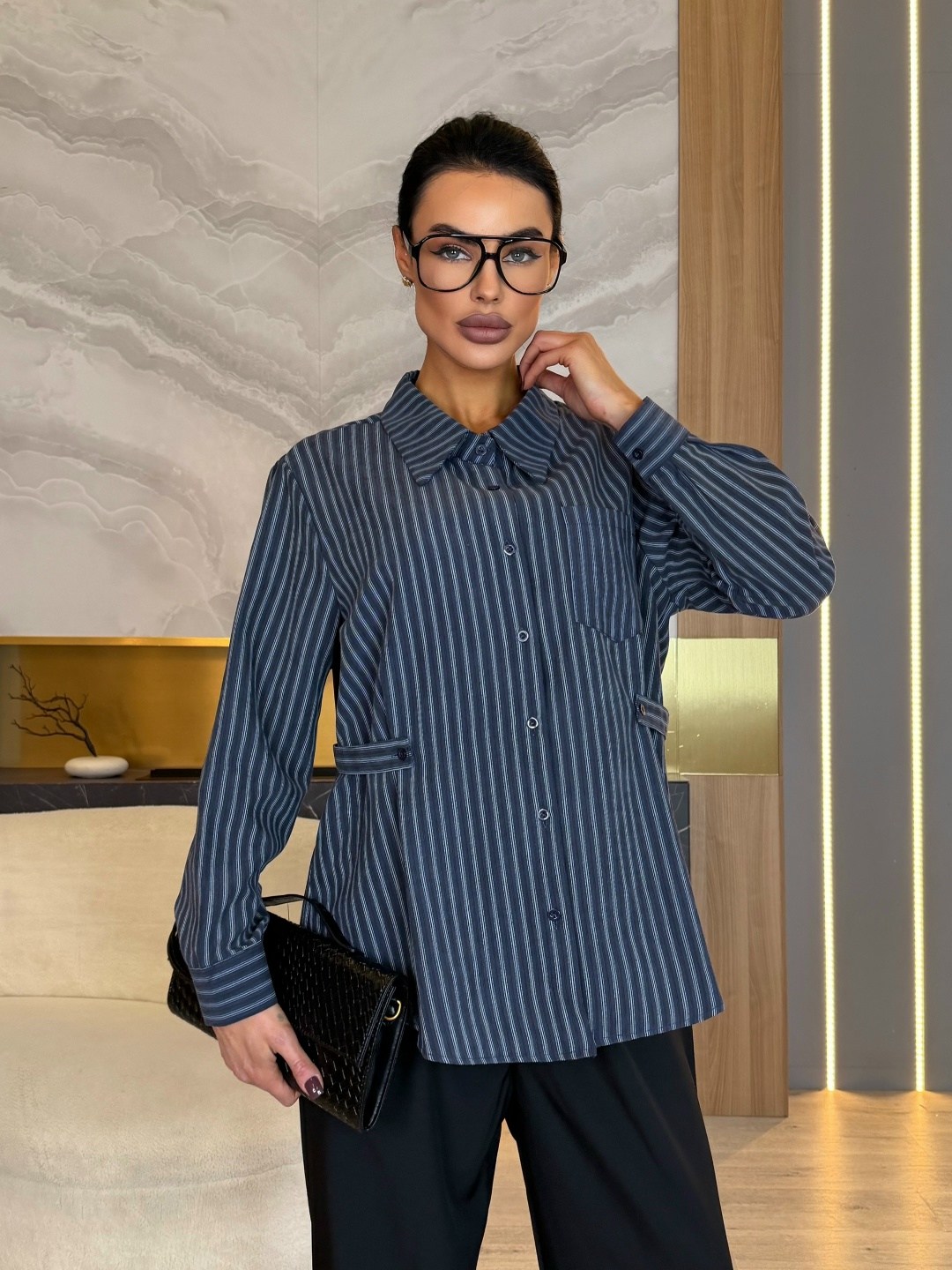 рубашка в полоску,рубашка женская,рубашка голубая,широкие брюки,рубашка