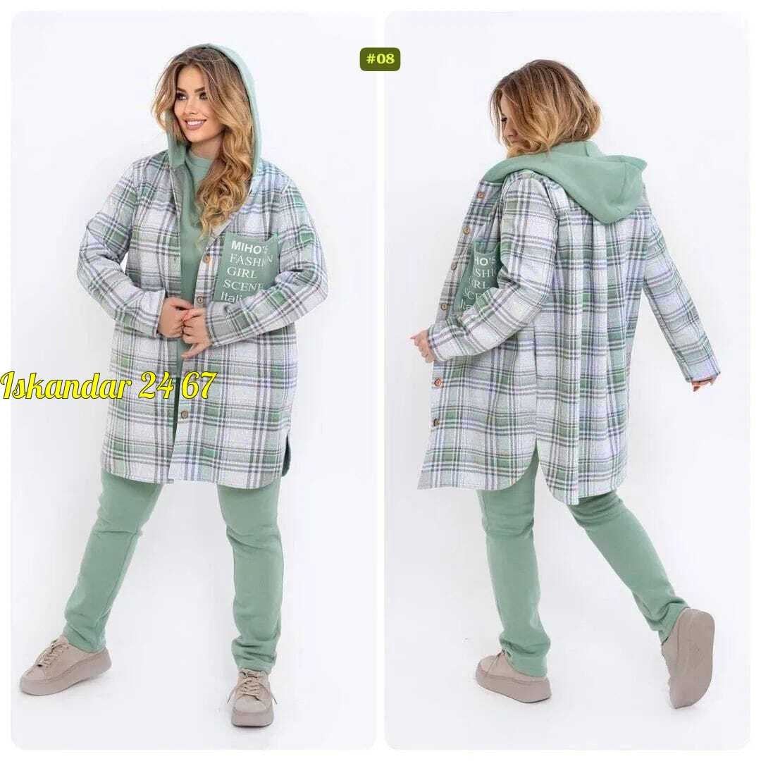 костюм женский на флисе,кардиган женский в клетку,стильное пальто,синий теплый женский костюм-тройка с кардиганом в клетку,костюм женский тройка