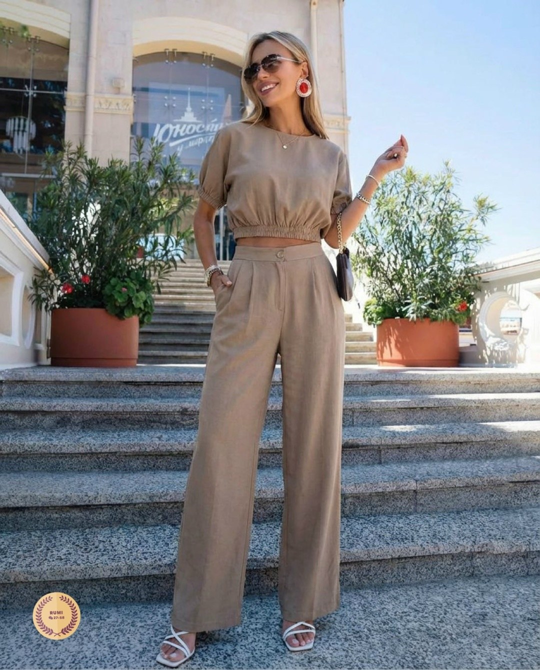 брючный костюм,летние брючные костюмы,бежевый костюм,костюм с брюками палаццо,брючный женский костюм