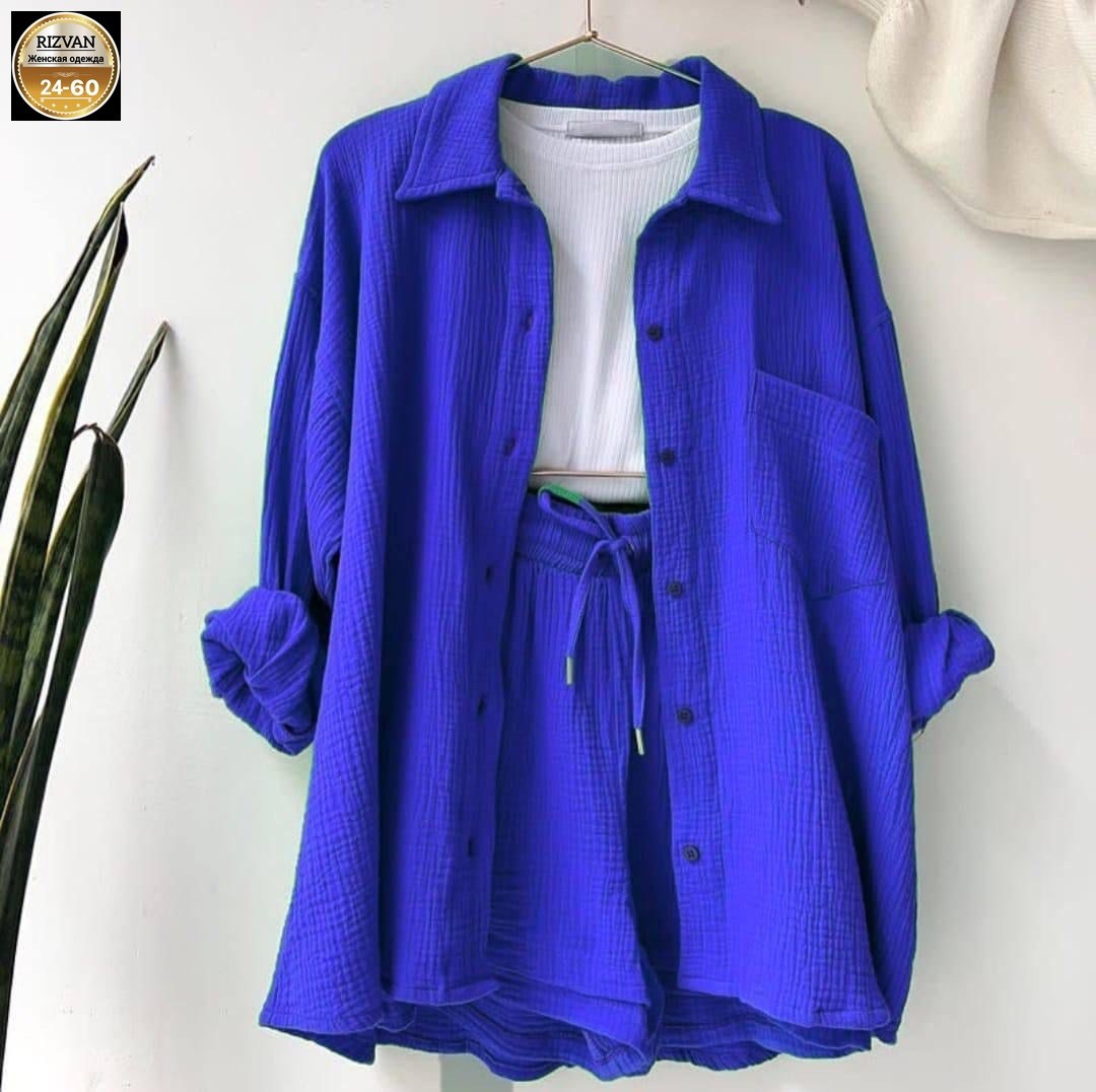 муслиновый костюм женский с шортами,комплект одежды женские,костюм женский летний с шортами и рубашкой,комплект одежды,муслиновый костюм с шортами