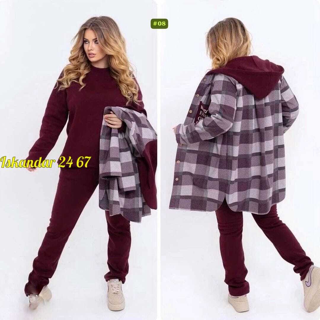 костюм женский на флисе,кардиган женский в клетку,стильное пальто,синий теплый женский костюм-тройка с кардиганом в клетку,костюм женский тройка