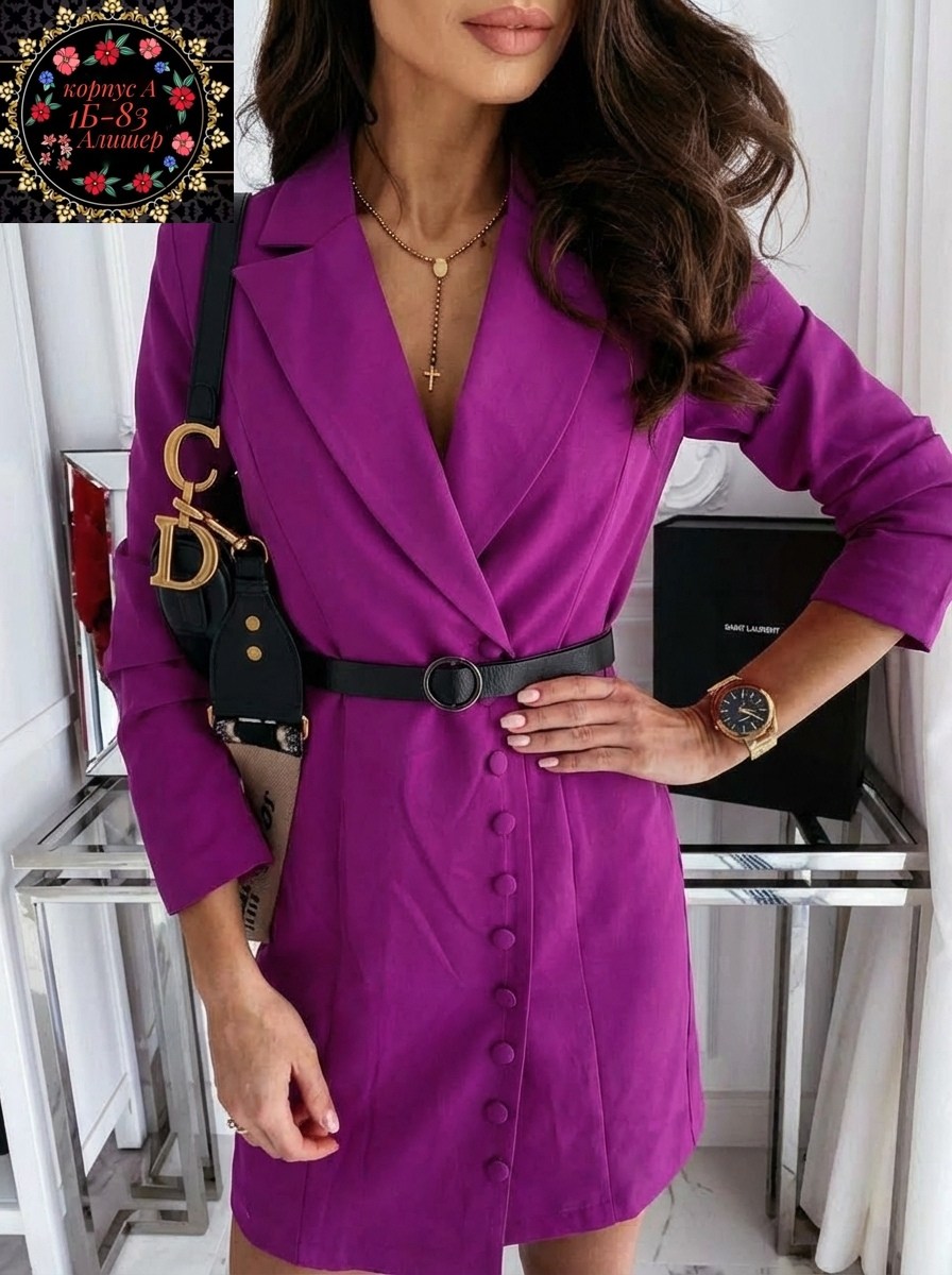 платье-пиджак,платье с поясом,платье женское,платье пиджак женское,фиолетовое платье пиджак