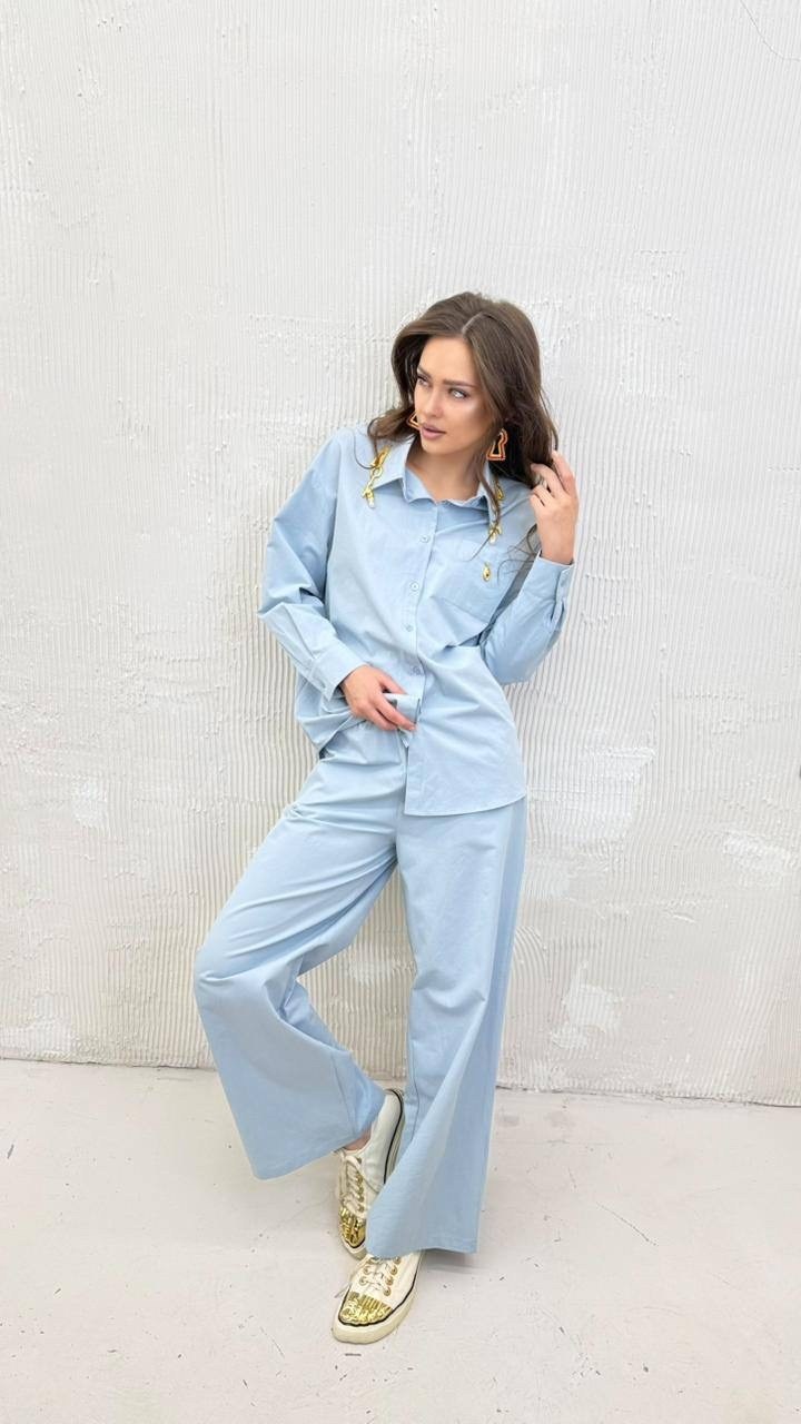 костюм голубой,брючный костюм,костюм с брюками,повседневный костюм,голубой костюм женский