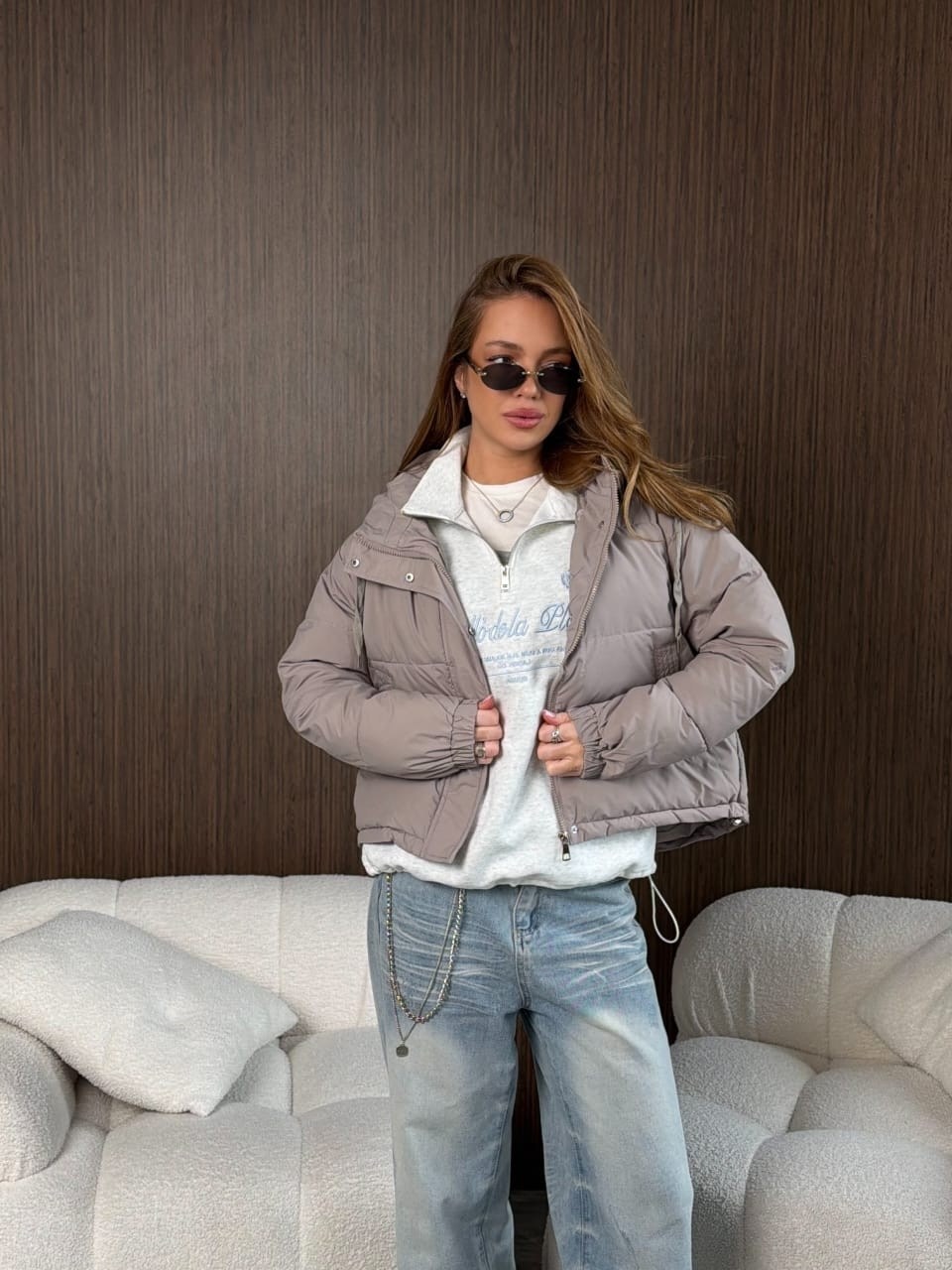 зимняя куртка серая пуховик trend alaçatı stili,куртка женская бежевая,куртка женская серый,женская куртка,куртка оверсайз