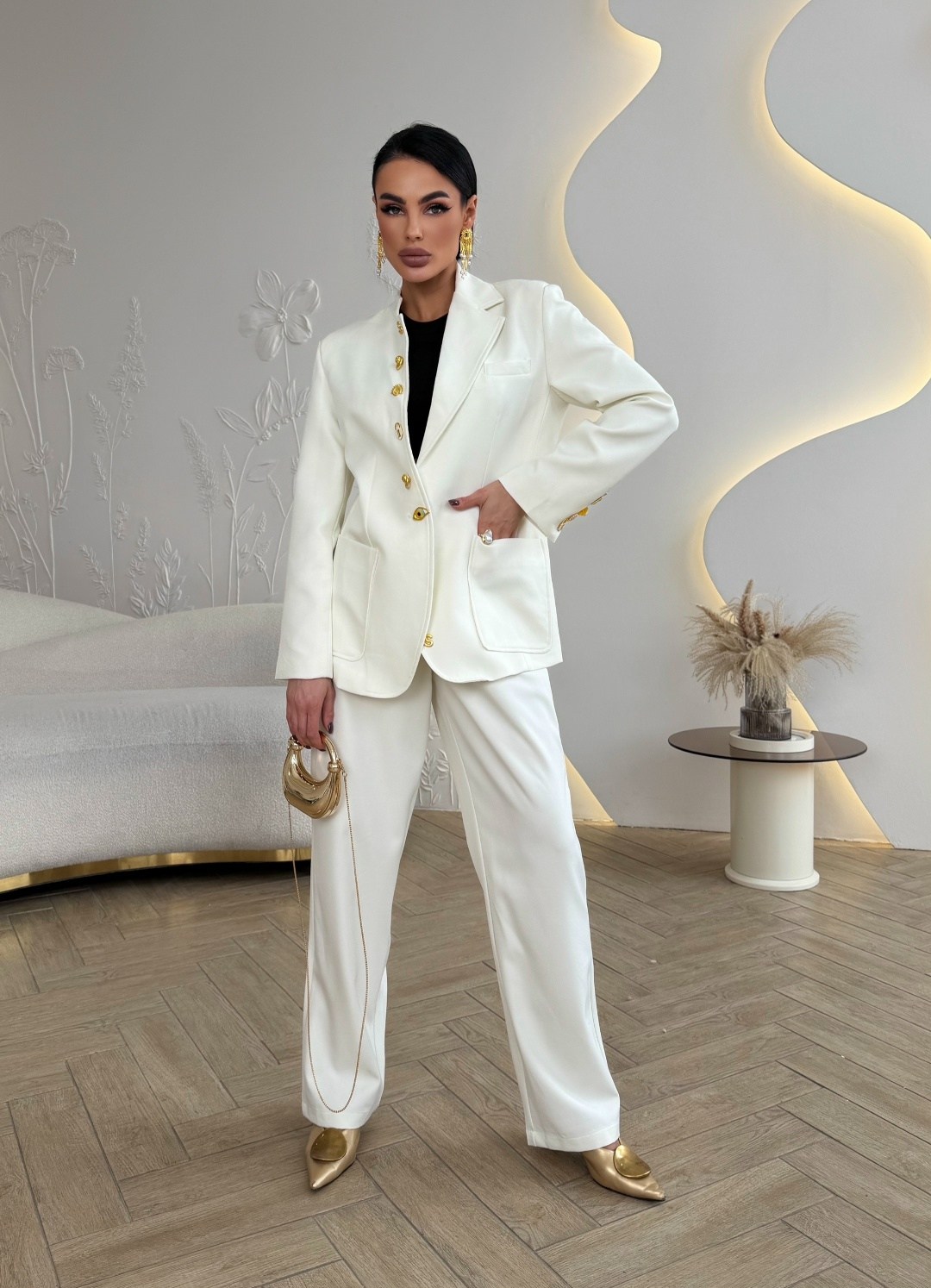 брючный костюм,брючный костюм temper 482,костюм брючный 1993 белый dilanavip,костюм брючный белый,брючный костюм temper 482 белый