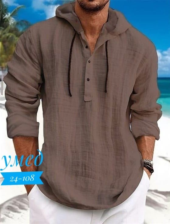 рубашка льняная мужская,рубашка мужская с капюшоном,рубашка с капюшоном,рубашка мужская летняя,рубашка с длинным рукавом и капюшоном