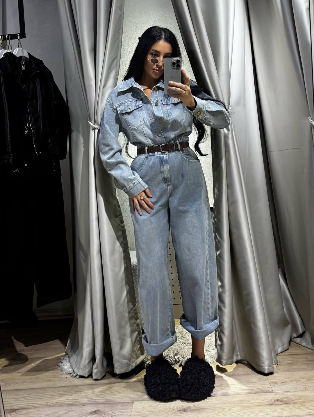 джинсовый комбинезон,женский повседневный комбинезон в джинсовом стиле,джинсовый женский комбинезон,джинсовый комбинезон турция оверсайз couture brand,комбинезон джинс