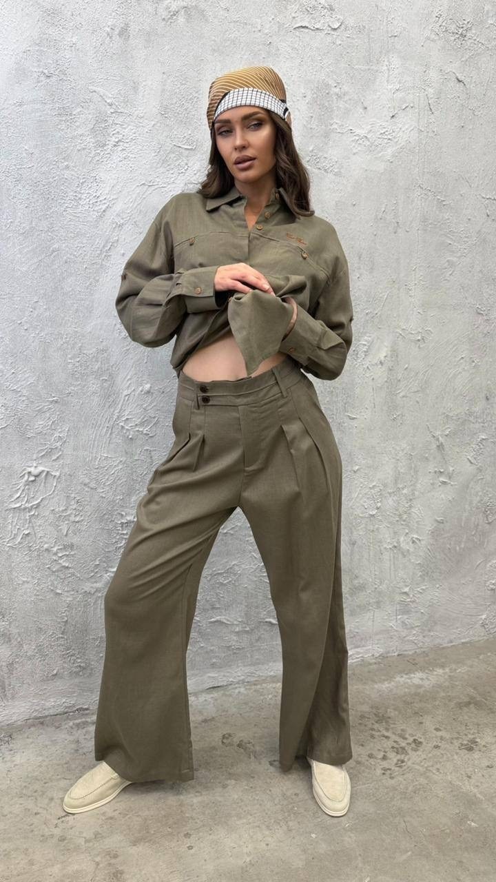 повседневный костюм,льняная рубашка,льняная рубашка оверсайз,льняной костюм,костюм с брюками