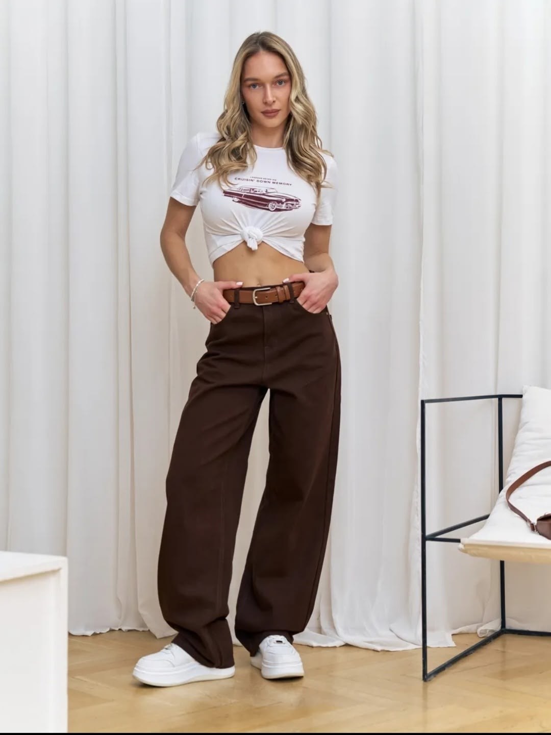 джинсы женский look of young коричневый палаццо,женские коричневые джинсы,коричневые джинсы,коричневые широкие джинсы,модные брюки