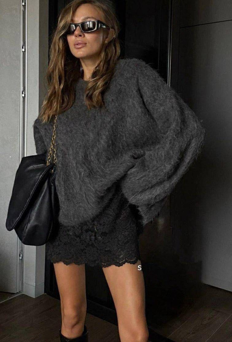 модные образы,удлиненные свитера,стиль одежды,мохеровый пуловер оверсайз