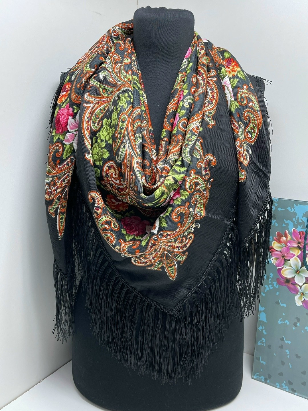 платок 120 см,платок женский,платок в русском стиле,шарф платок,платок шерстяной