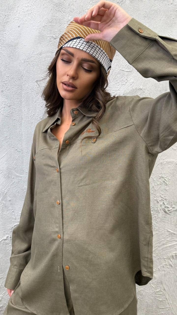 повседневный костюм,льняная рубашка,льняная рубашка оверсайз,льняной костюм,костюм с брюками