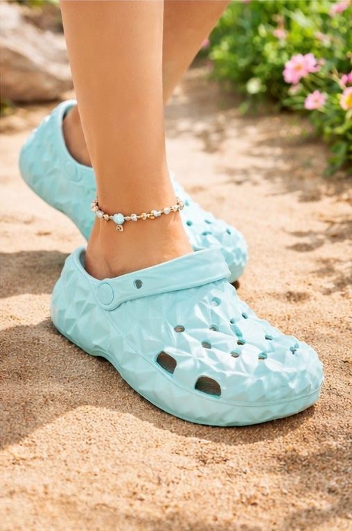 , летняя,модные сандалии,голубые кроксы,женские браслеты на ногу