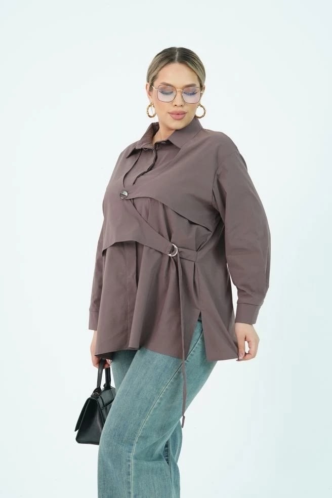 блуза удлиненная,рубашка женская размер 62 цвет коричневый luxury plus,женская рубашка,женская блуза,блузка туника