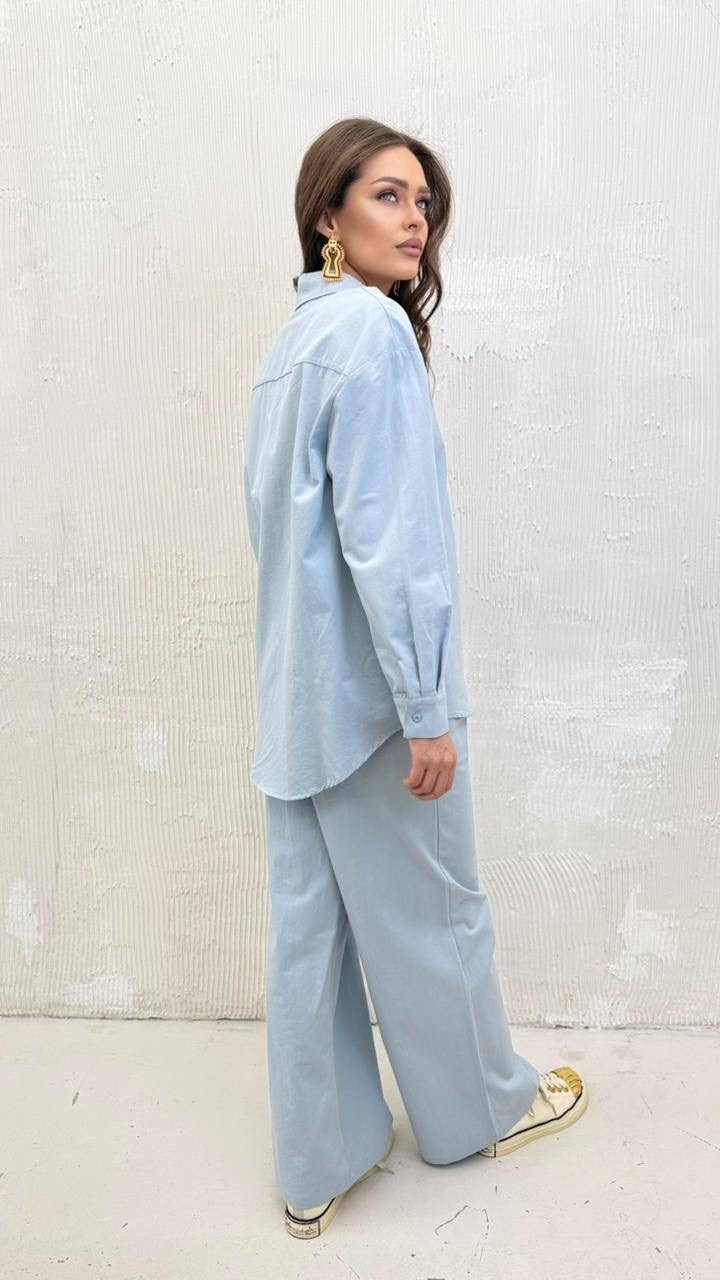 костюм голубой,брючный костюм,костюм с брюками,повседневный костюм,голубой костюм женский