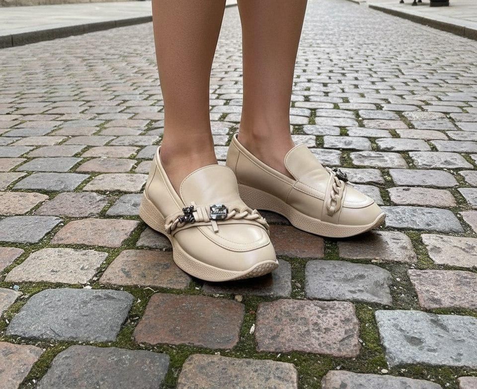 ,рандеву бежевые лоферы,лоферы бежевые,лоферы женские,лоферы бежевые с цепью