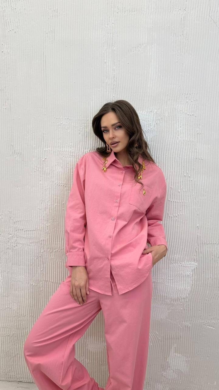 костюм женский,костюм с брюками,брючный комплект,розовый костюм,розовый брючный костюм