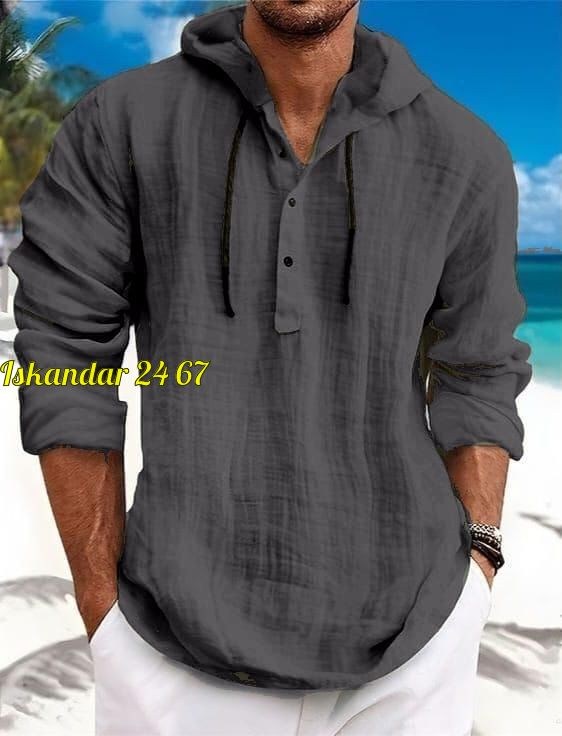 рубашка мужская с капюшоном,рубашка льняная мужская,рубашка с капюшоном,мужская повседневная рубашка,рубашка мужская летняя