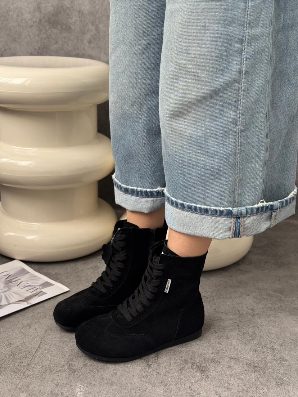 ,женские ботинки,замшевые ботинки,ботинки замшевые зимние,ботинки женские замшевые черные на шнурках и с замком зимние