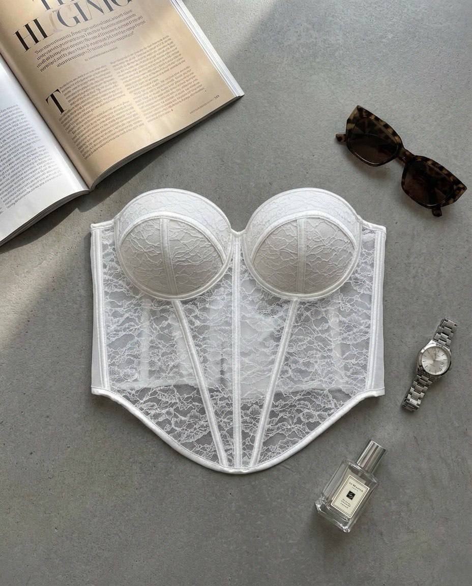 корсет,кроп топ корсет,кроп-топ shmotka,корсет топ,бюстгальтер-корсет сетчатый с вышивкой белый