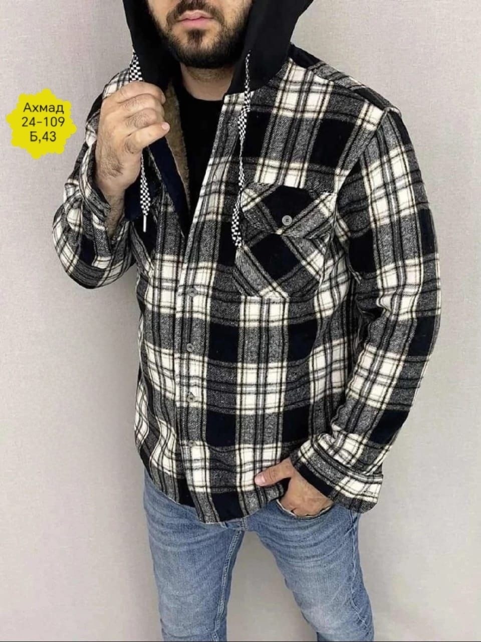 рубашка на меху зимняя в клетку,куртка для мужчин на флисе в клетку,рубашка теплая на флисе,рубашка с капюшоном,рубашка на флисе