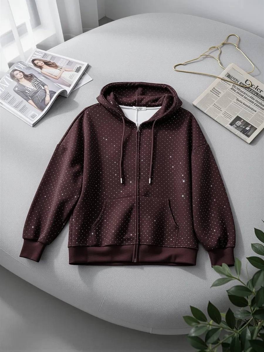 толстовка,толстовка со стразами,худи на молнии с камушками balenciaga,толстовка с капюшоном,кофта женская