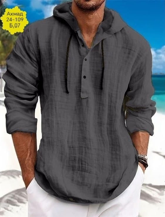 рубашка льняная мужская,рубашка мужская с капюшоном,мужская повседневная рубашка,рубашка для мужчин,рубашка с капюшоном
