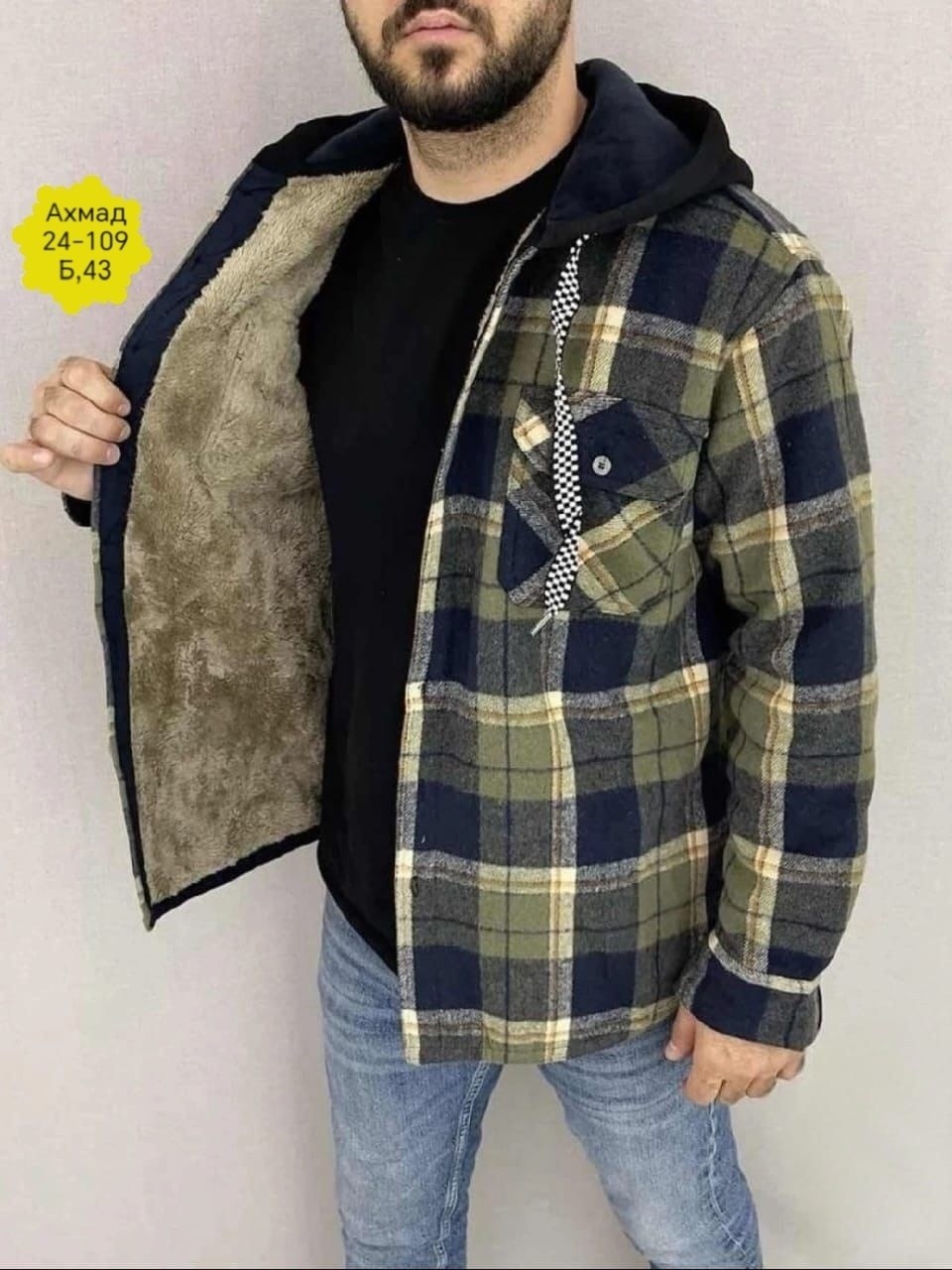 рубашка на меху зимняя в клетку,куртка для мужчин на флисе в клетку,рубашка теплая на флисе,рубашка с капюшоном,рубашка на флисе