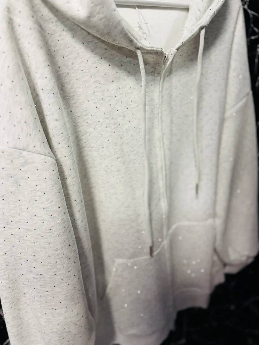 толстовка,толстовка со стразами,худи на молнии с камушками balenciaga,толстовка с капюшоном,кофта женская