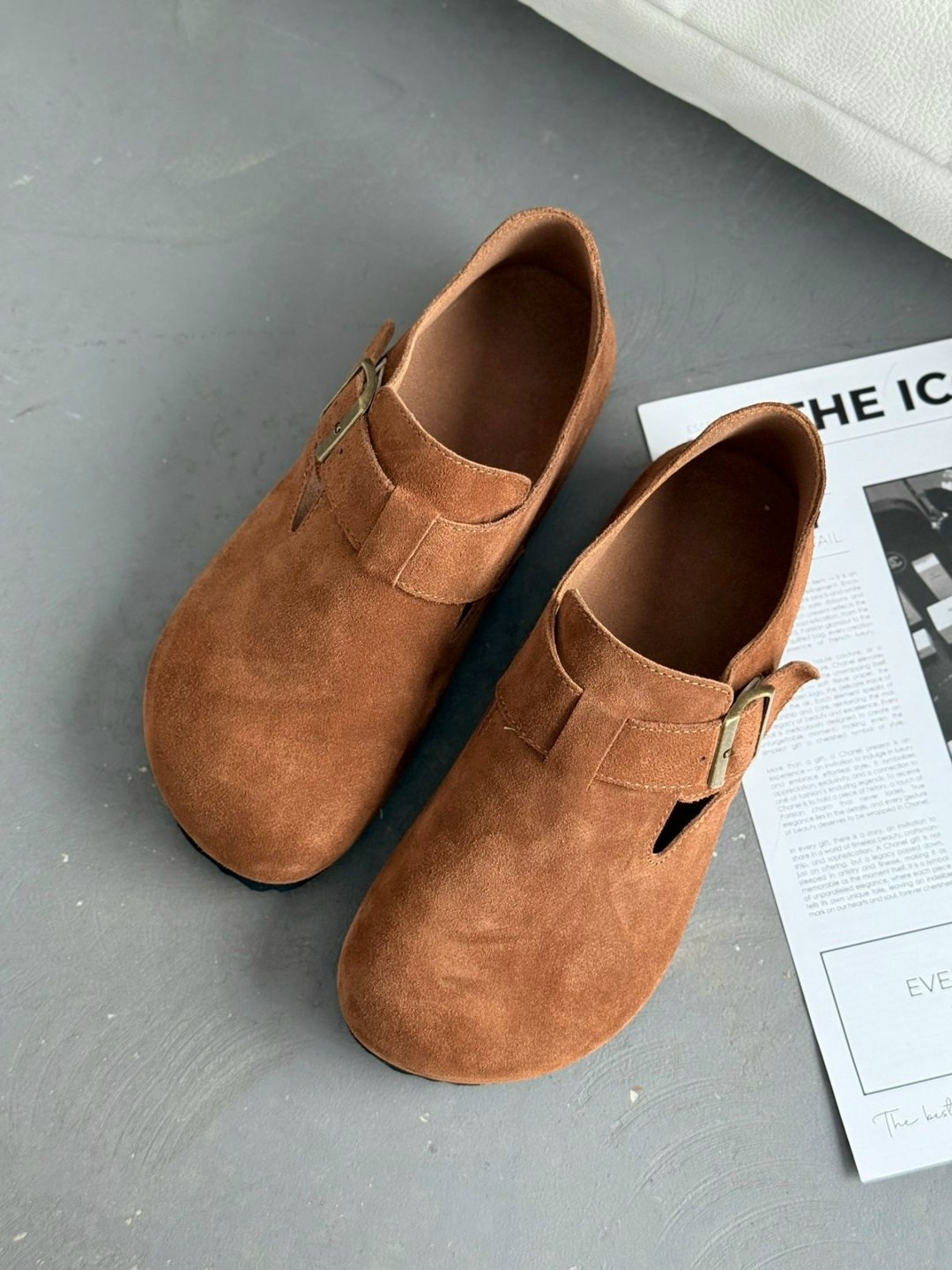 ,сабо замшевые закрытые биркинштоки birkenstock,женская ,туфли на плоской подошве, на плоской подошве