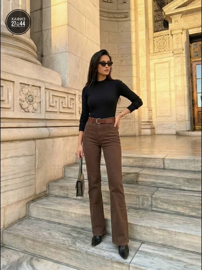 женские джинсы коричневые джинсовые расклешенные брюки,женские расклешенные джинсы bootcut denin 2026 коричневые,модные брюки,клеш брюки