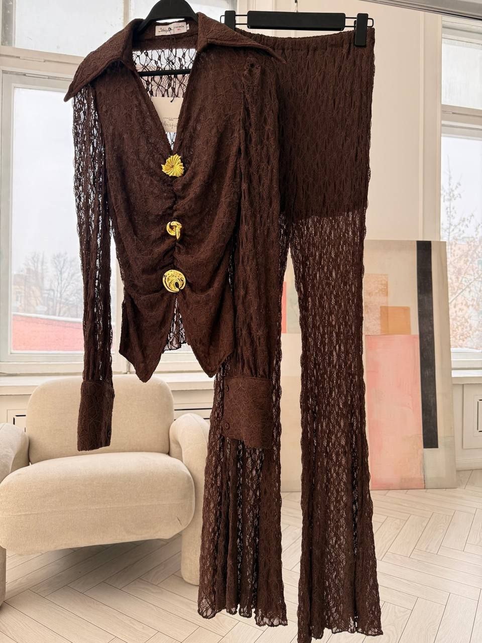 стильные костюмы,костюм брючный,голубой брючный костюм,костюм голубой,гипюровые штаны