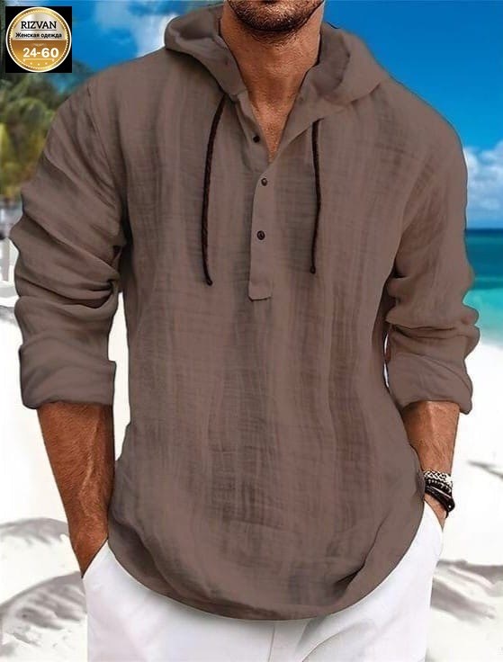 рубашка пляжная с капюшоном,льняная рубашка летняя,рубашка мужская с капюшоном,рубашка льняная мужская,рубашка с капюшоном