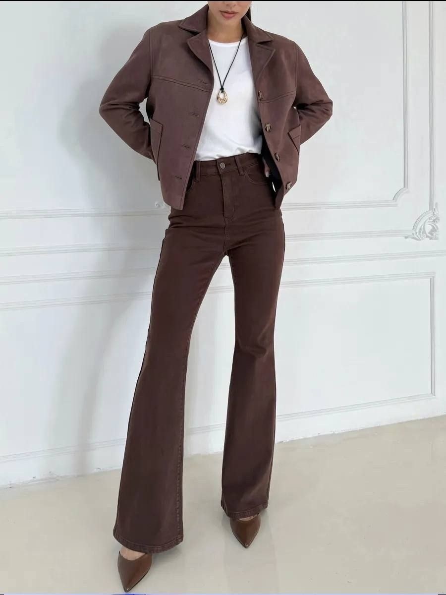 коричневые джинсы клеш женские,джинсы клеш женские,коричневые джинсы женские,коричневые джинсы трубы женские,женские джинсы коричневые джинсовые расклешенные брюки