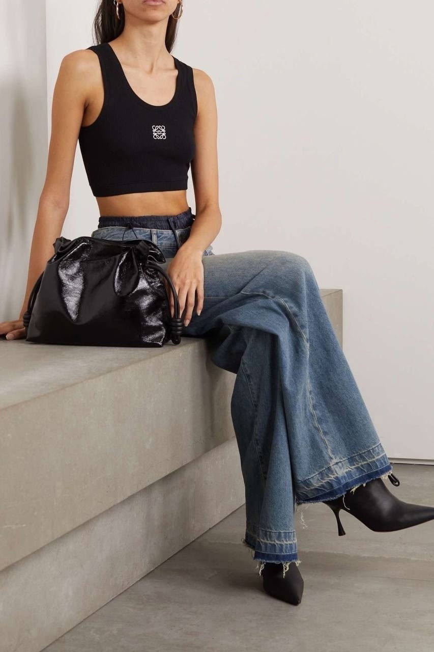 укороченные топы,loewe черная хлопковая майка для женщин,топ женский,майка для женщин,loewe черная хлопковая майка