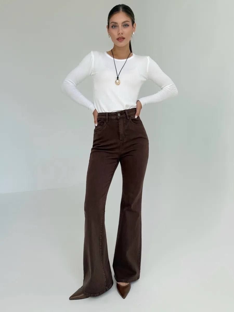 коричневые джинсы клеш женские,джинсы клеш женские,коричневые джинсы женские,коричневые джинсы трубы женские,женские джинсы коричневые джинсовые расклешенные брюки