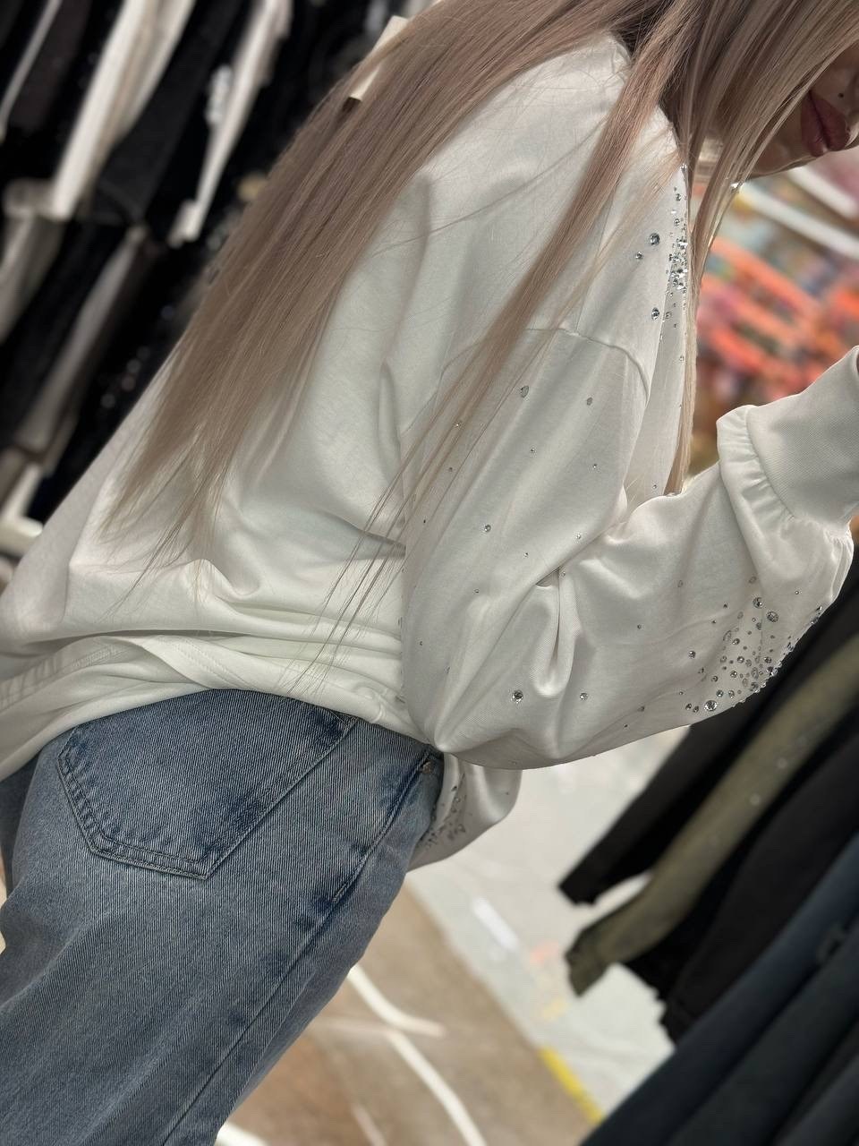 кофта женская,свитшот женская,свитшот со стразами,свитшот женский белый,оверсайз свитшот