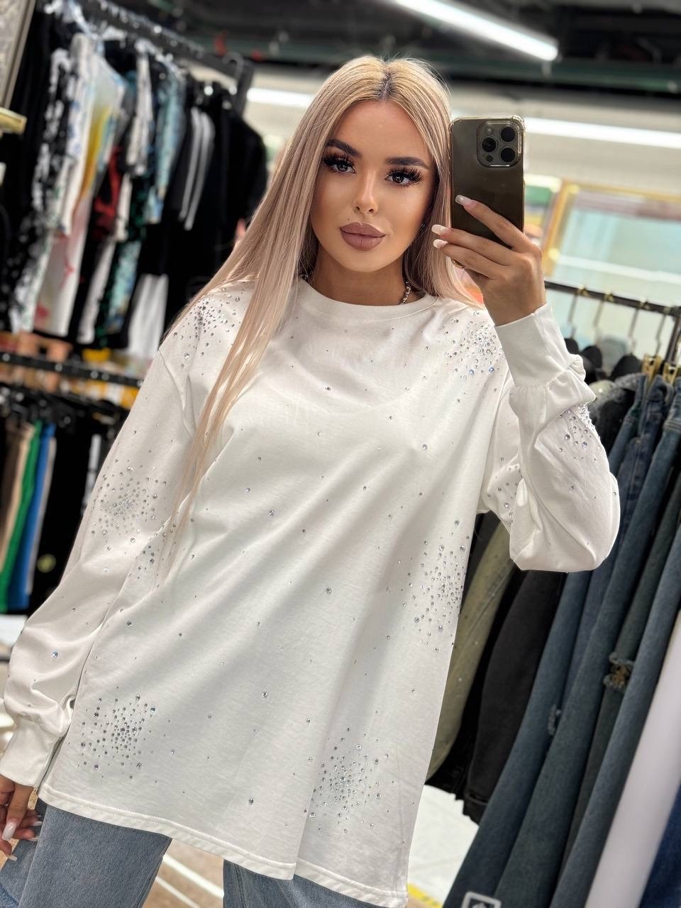 кофта женская,свитшот женская,свитшот со стразами,свитшот женский белый,оверсайз свитшот