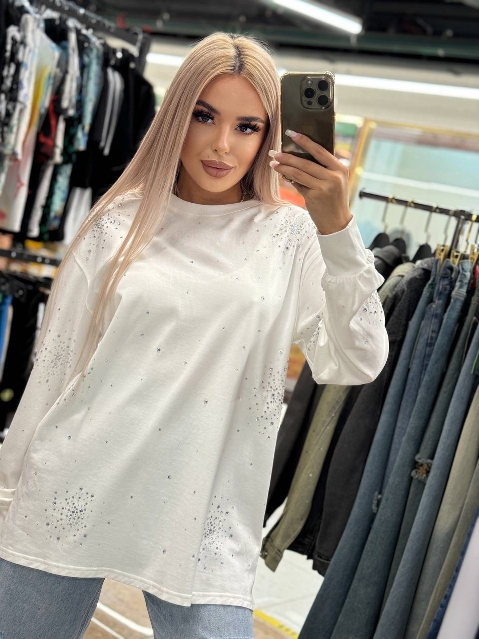 кофта женская,свитшот женская,свитшот со стразами,свитшот женский белый,оверсайз свитшот