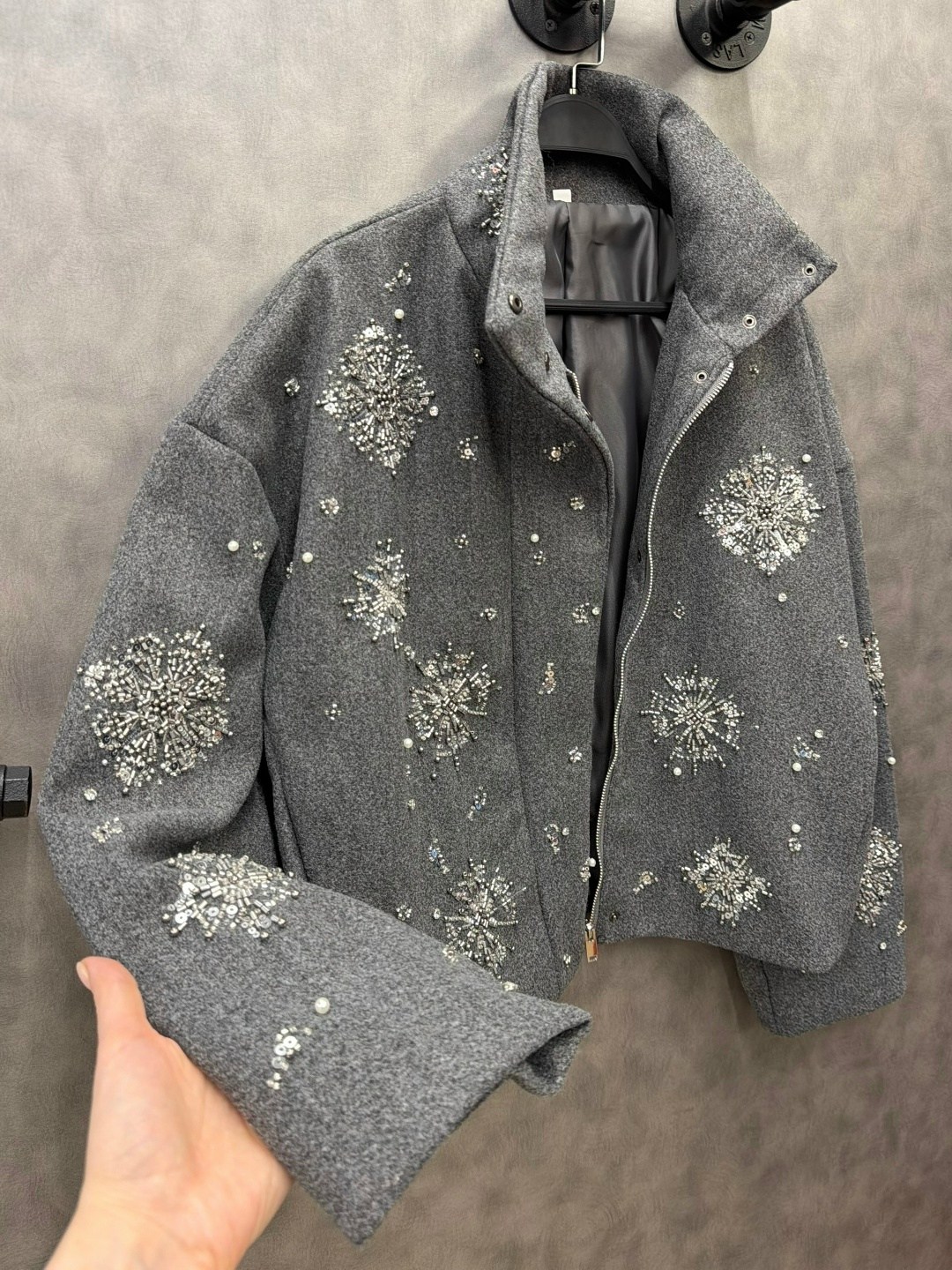 шерстяное пальто с вышивкой снежинка,роскошное пальто с бисером,винтажная куртка со снежинками и блестками для женщин,пальто с вышивкой,женская шерстяная куртка с воротником-стойкой со снежинками и би