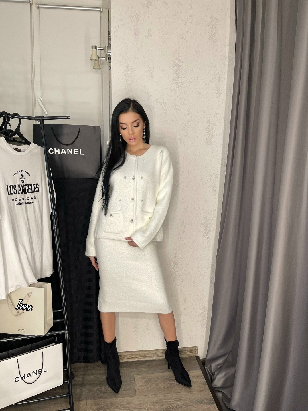 твидовый костюм,костюм женский,костюм твидовый с юбкой beglow,костюм твидовый с юбкой,костюм твидовый с юбкой beglow цвет черный