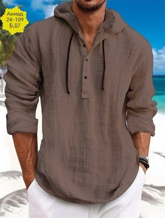 рубашка льняная мужская,рубашка мужская с капюшоном,мужская повседневная рубашка,рубашка для мужчин,рубашка с капюшоном