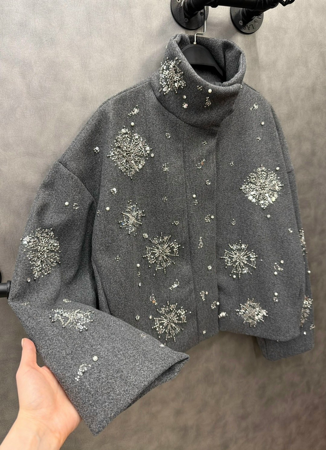 шерстяное пальто с вышивкой снежинка,роскошное пальто с бисером,винтажная куртка со снежинками и блестками для женщин,пальто с вышивкой,женская шерстяная куртка с воротником-стойкой со снежинками и би